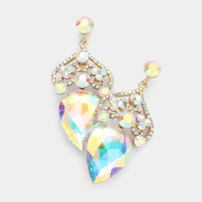 Fashnzfab Crystal Rhinestone Teardrop Evening Earrings - Ab, Gold In Gold