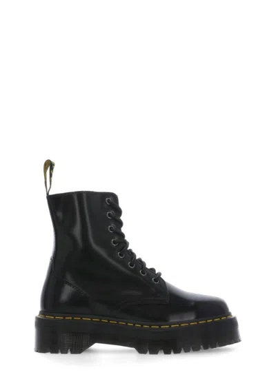 Dr. Martens Smooth Leather Platform Boots With Side Zip Closure In Black