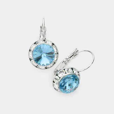 Fashnzfab Rivoli Cut Genuine Crystal Lever Back Earrings - Aqua In Blue