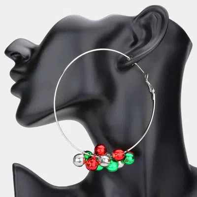 Fashnzfab Christmas Bell Charm Hoop Earrings - Rhodium In Multi