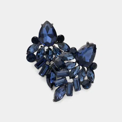 Fashnzfab Marquise Baguette Stone Cluster Evening Earrings - Black, Montana Blue In Blue