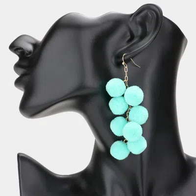 Fashnzfab Pom Pom Cluster Vine Dangle Earrings - Turquoise In Blue