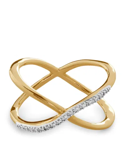 Monica Vinader Yellow Gold And Diamond Riva Cross Ring In Gray