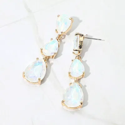 Fashnzfab Teardrop Stone Link Dropdown Evening Earrings - Opal, White In Blue