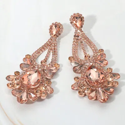 Fashnzfab Teardrop Stone Cluster Statement Evening Earrings - Peach, Rose Gold In Brown