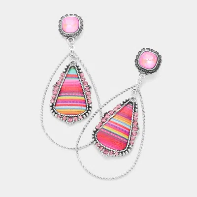 Fashnzfab Rainbow Teardrop Pointed Dangle Earrings - Pink In Metallic