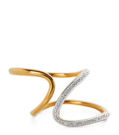 Monica Vinader Gold Vermeil And Diamond Riva Open Wrap Ring In Gold