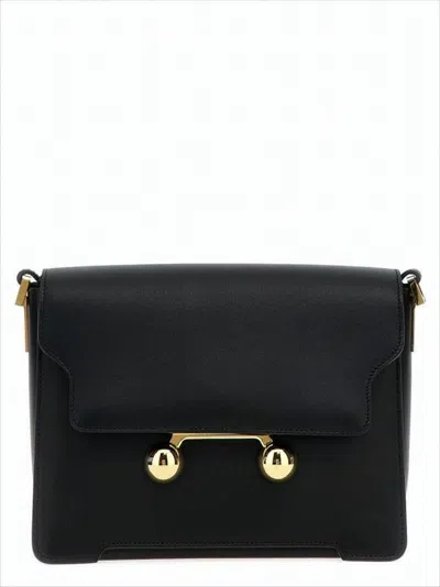 Marni Sleek Rectangular Black Crossbody Bag With Gold-tone Metal Closure In Black