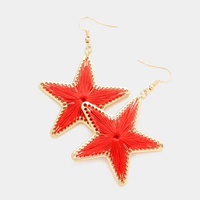 Fashnzfab Thread Wrapped Star Dangle Earrings - Red In Red