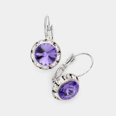 Fashnzfab Rivoli Cut Genuine Crystal Lever Back Earrings - Tanzanite In Metallic