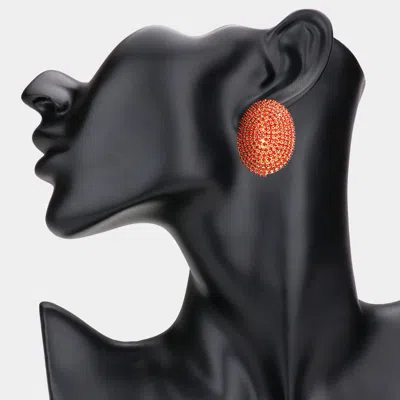 Fashnzfab Bling Studded Oval Evening Earrings - Gold, Siam In Brown
