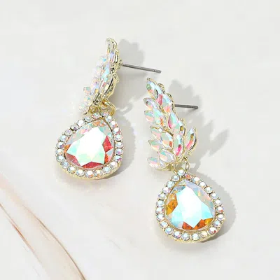 Fashnzfab Teardrop Stone Accented Dangle Evening Earrings - Ab, Gold In Silver