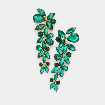 Fashnzfab Floral Multi Stone Evening Earrings - Emerald, Gold In Green