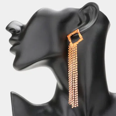 Fashnzfab Square Accented Rhinestone Long Drop Evening Earrings - Peach In Orange