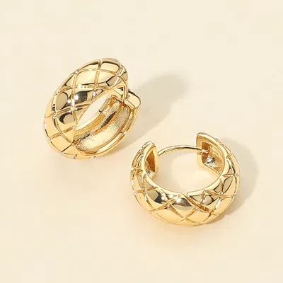 Fashnzfab 14k Gold Dipped Quilt Pattern Huggie Hoop Earrings - Gold In Gold