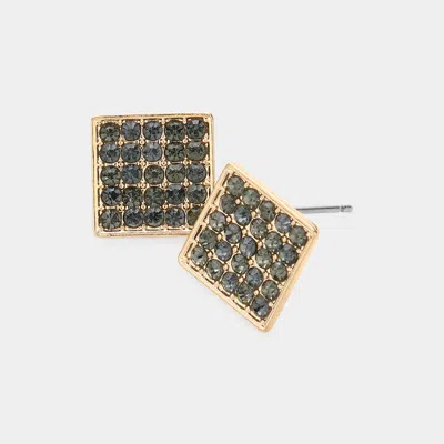 Fashnzfab Rhinestone Embellished Square Stud Earrings - Black Diamond, Gold In Gray