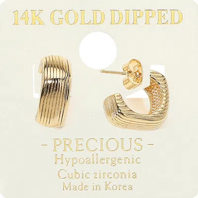 Fashnzfab 14k Gold Dipped Ribbed Mini Square Hoop Earrings - Gold In Gold