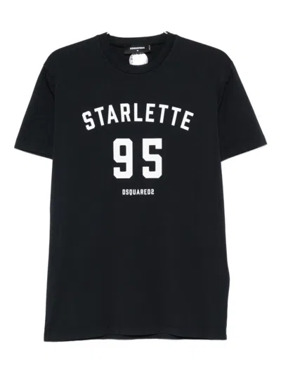 Dsquared2 Printed Black T-shirt With Bold White Details In Black