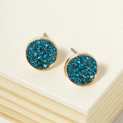 Fashnzfab Crystal Pave Round Disc Stud Earrings - Blue Zircon In Blue
