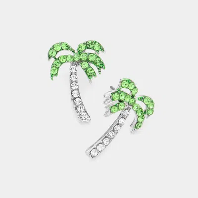 Fashnzfab Rhinestone Embellished Palm Tree Stud Earrings - Peridot In Green