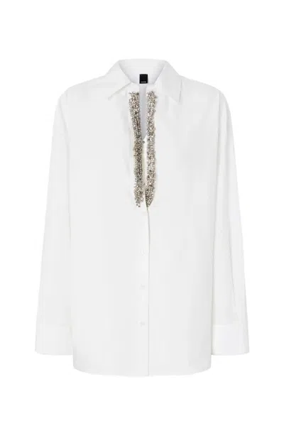 Pinko Loose-fit White Shirt With Decorative Beads In White