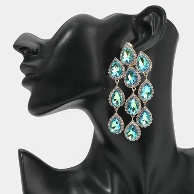 Fashnzfab Teardrop Stone Link Dangle Clip On Evening Earrings In Blue