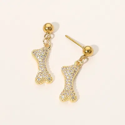 Fashnzfab Stainless Steel Stone Paved Bone Dangle Earrings - Clear, Gold In Gold