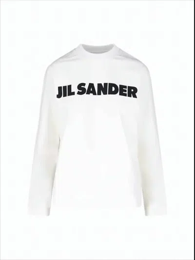 Jil Sander Cropped Long-sleeved Top With Minimalist Design And Logo In White