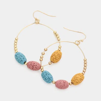 Fashnzfab Triple Lava Rock Basalt Bead Accented Open Circle Dangle Earrings - Multi In Gold