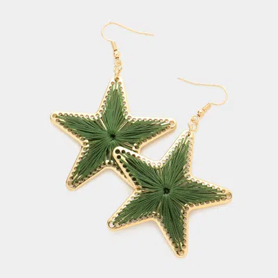 Fashnzfab Thread Wrapped Star Dangle Earrings - Olive Green In Green