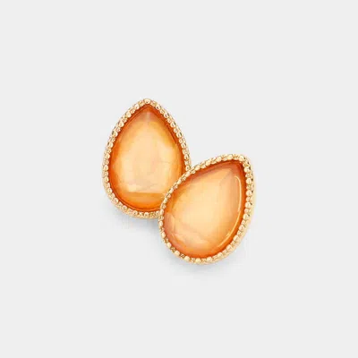 Fashnzfab Teardrop Stone Stud Earrings - Orange In Orange