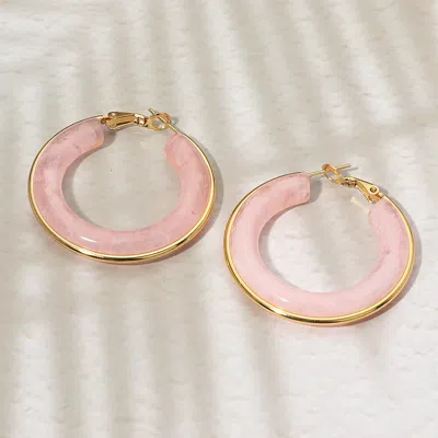 Fashnzfab Stainless Steel Gold Trimmed Chunky Resin Hoop Earrings - Gold, Pink In Pink