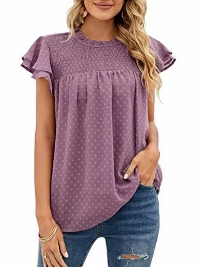 Purple Lava Pom Pom Flowy Short Sleeve Top In Purple In Purple
