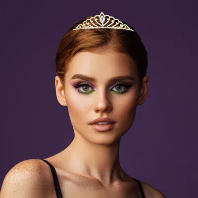 Fashnzfab Marquise Stone Pointed Rhinestone Paved Princess Tiara In Gold