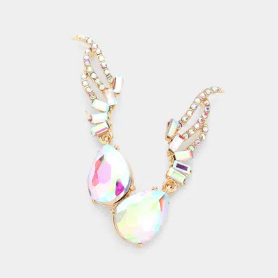 Fashnzfab Teardrop Stone Dangle Evening Earrings - Ab, Gold In Metallic
