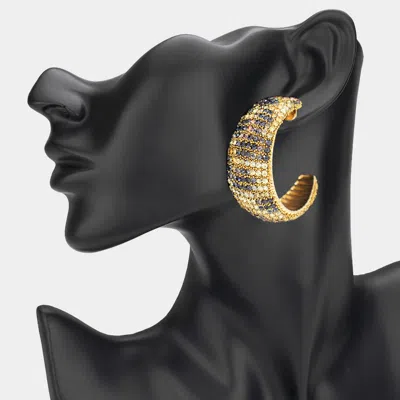 Fashnzfab Leopard Bling Studded Chunky Hoop Earrings - Leopard In Gold