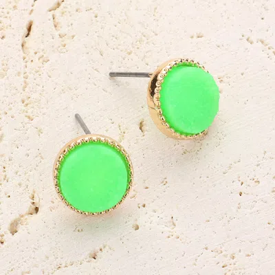 Fashnzfab Round Druzy Stud Earrings - Gold, Green, Neon In Green