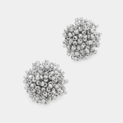 Fashnzfab Seed Bead Cluster Stud Earrings - Silver In Metallic