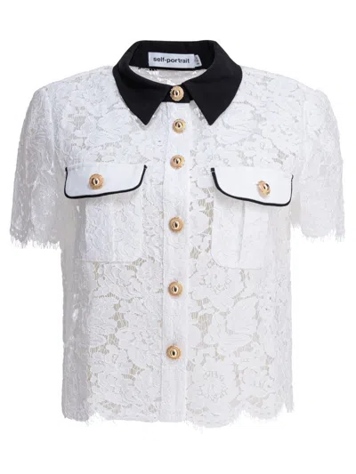 Self-portrait Shirt With Floral Lace Embroidery Self Portrait In White