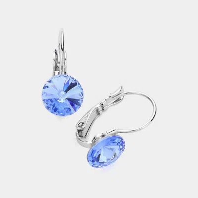 Fashnzfab Genuine Round Crystal Lever Back Earrings - Light, Sapphire In Blue