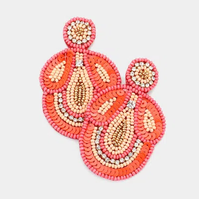 Fashnzfab Felt Back Beaded Dangle Earrings - Coral In Orange
