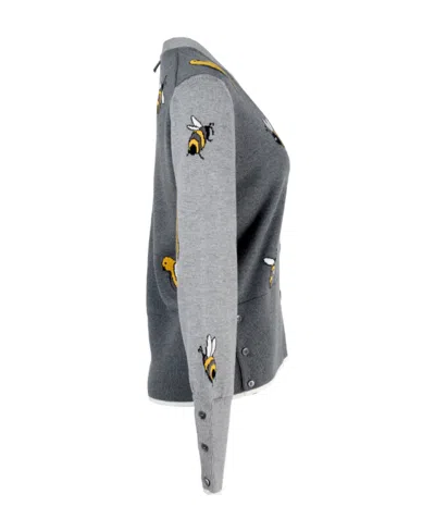Thom Browne Fun Mix Birds  Bees Half Drop Intarsia V Neck Cardigan In Merino And Cotton W/ 4 Bar In Multi