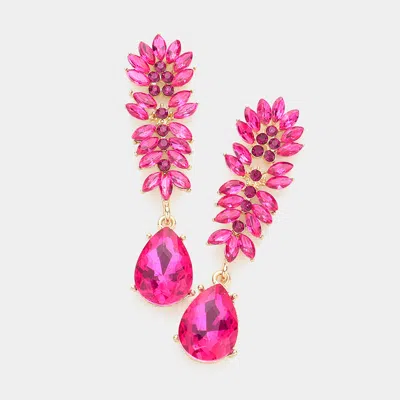 Fashnzfab Marquise Stone Cluster Teardrop Link Dangle Evening Earrings - Fuchsia In Pink