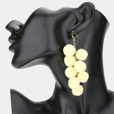 Fashnzfab Pom Pom Cluster Vine Dangle Earrings - Ivory In Gold
