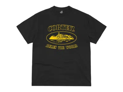 Pre-owned Corteiz Women's  Og Alcatraz Tee Shirt In Black/yellow In Multi