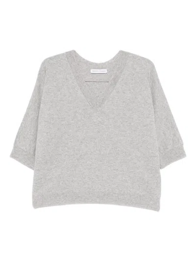 Tabaroni Cashmere Relaxed Fit Grey Cashmere Sweater With V-neckline And Ribbed Cuffs In Gray