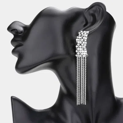 Fashnzfab Secret Box _ Bubble Stone Embellished Fringe Dangle Earrings - Rhodium In Multi