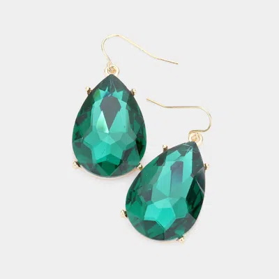 Fashnzfab Teardrop Stone Dangle Evening Earrings - Emerald In Gold