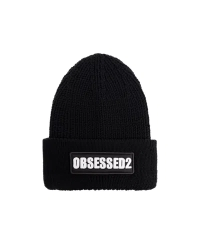 Dsquared2 Logo Patch Knitted Beanie In Black