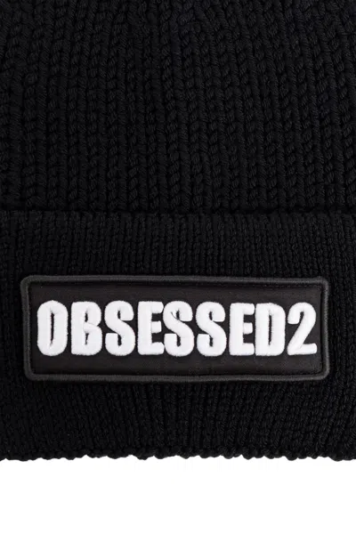 Dsquared2 Logo Patch Knitted Beanie In Black